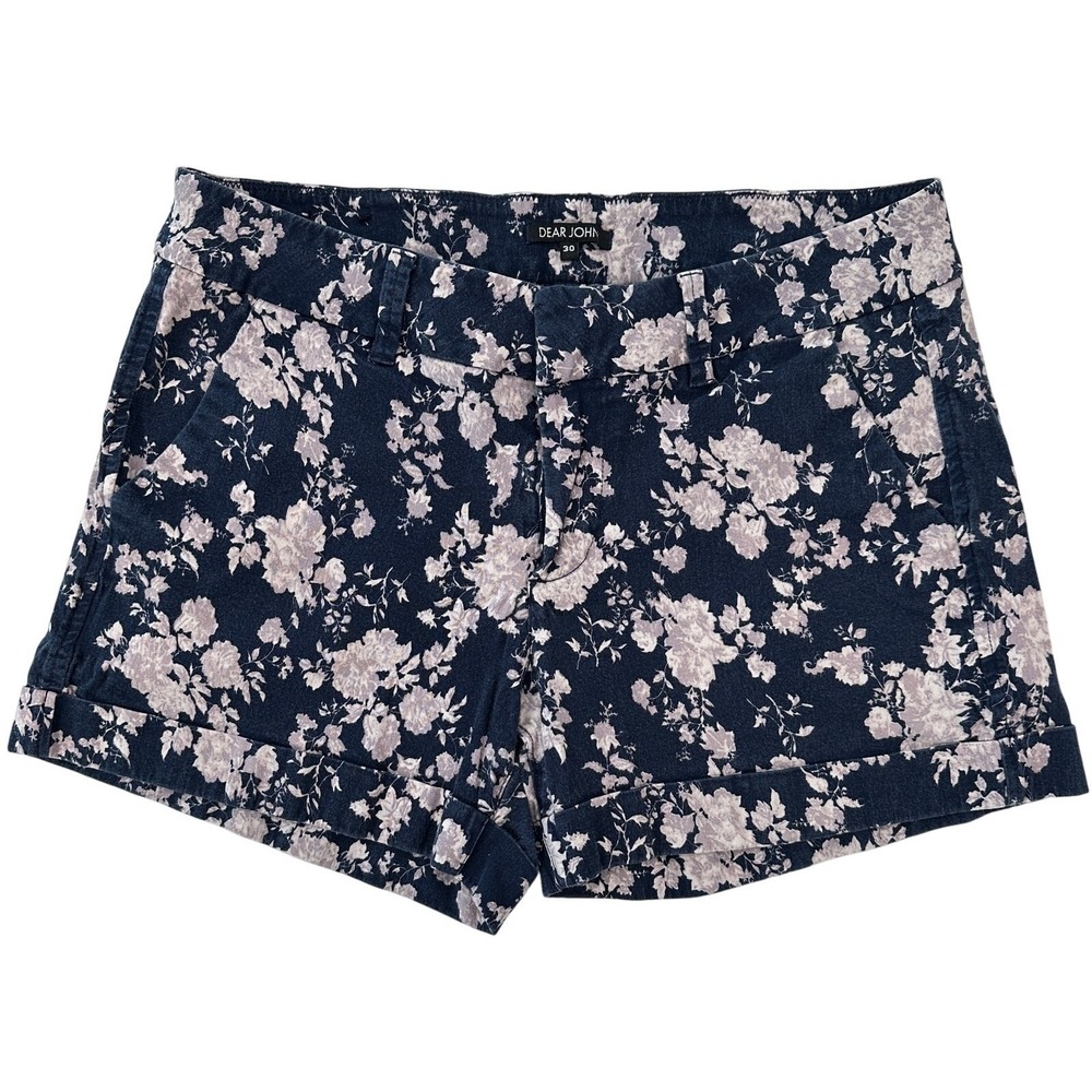 DEAR JOHN Floral Navy‎ Cuffed Shorts 4" Women's Size 30